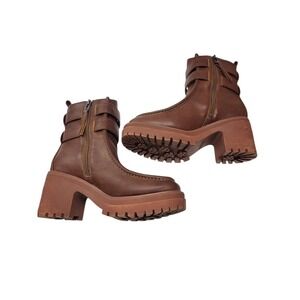 Sam & Libby Women's Brown Chiara Heeled Boots Zippered Bootie Size 7 Chunky